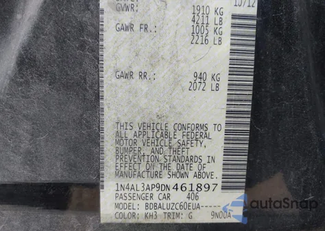 2013 Nissan Altima 2.5 Sv из США, поврежденный, VIN 1N4AL3AP9DN461897